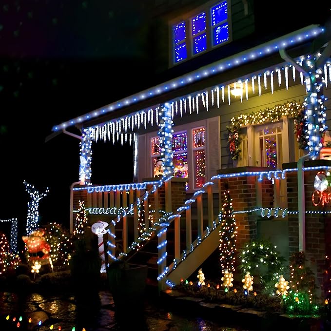 Solar Rope Lights, 2 Packs Total 66ft 200LED Solar String Lights, 8 Modes Waterproof Solar Powered Outdoor Light, Flexible Clear Tube Light for Garden Yard Patio Deck Porch Tree Xmas Decor-White&Blue