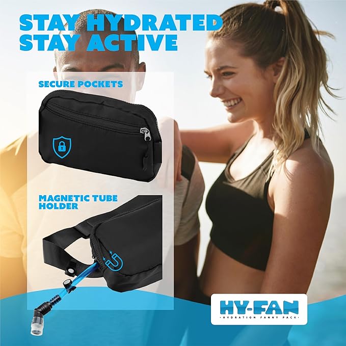 HY-FAN Hydration Cross Body with Bladder, 17oz BPA-Free, Hands-Free Design, Secure Pockets, Ideal for Athletic Outdoor Activities, Travel and More - Blue