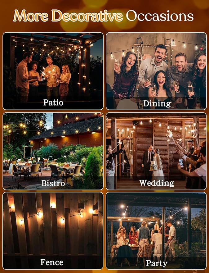 YOYONACY 100 FT Outdoor String Lights for Outside, IP65 Waterproof ST38 LED Shatterproof Bulbs, Dimmable & Timable, 3 Light Modes, Hanging Patio Edison Lights for Porch Backyard Cafe Bistro