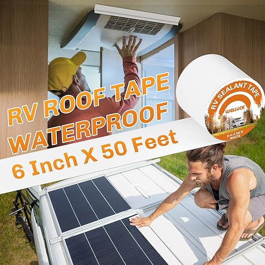 WELLUCK RV Roof Sealant Tape Camper Roofing Repair Tape, 6 Inch X 50 Foot Natural White RV Tape for Roof Repair Camper Trailer Boat Sealing Leak Repair, UV & Waterproof