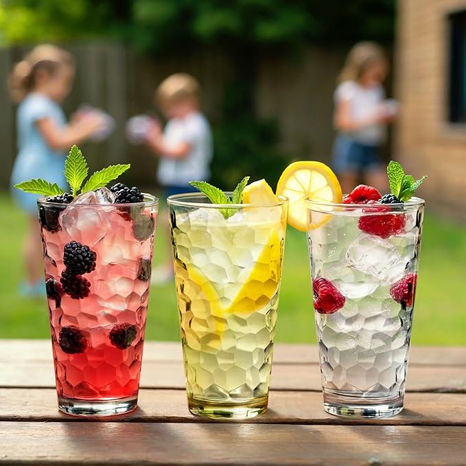 Bravario Hammered Plastic Drinking High Tumbler, Dishwasher-Safe Premium Quality Glasses, BPA-Free Reusable Outdoor Cups, 22 oz Set of 10