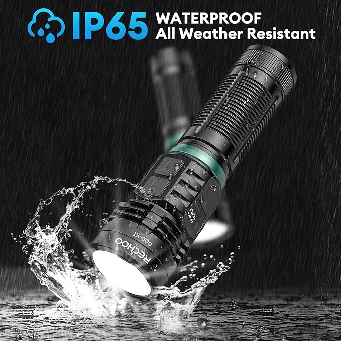 RECHOO Rechargeable Flashlights High Lumens, 990000lm LED Flashlight Rechargeable, Fixed Foucs, 8 Lighting Modes Waterproof Small Flashlight for Camping, Hunting, Emergency, Gifts for Men