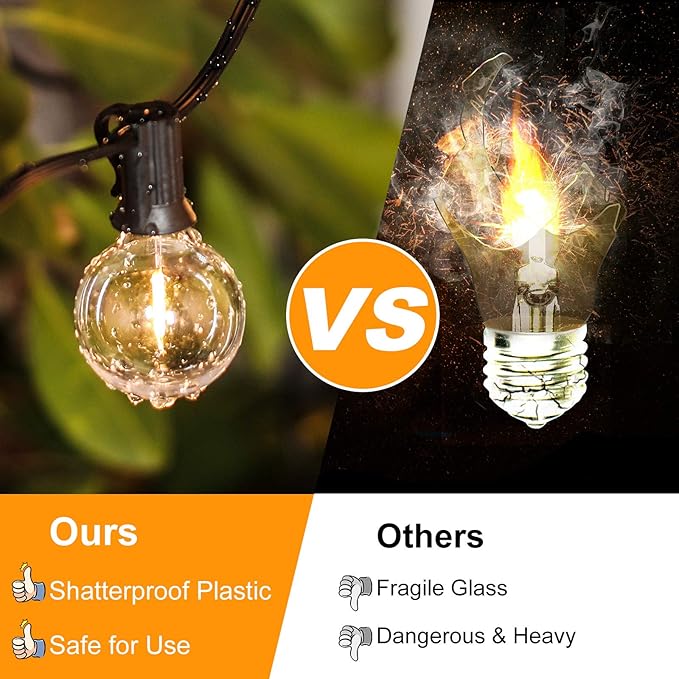 Outdoor G40 LED Globe String Lights 50Feet Dimmable Waterproof Shatterproof Patio Lights with 52 Bulbs Connectable Commercial Hanging Light for Christmas Patio House Backyard Balcony Party(Black)