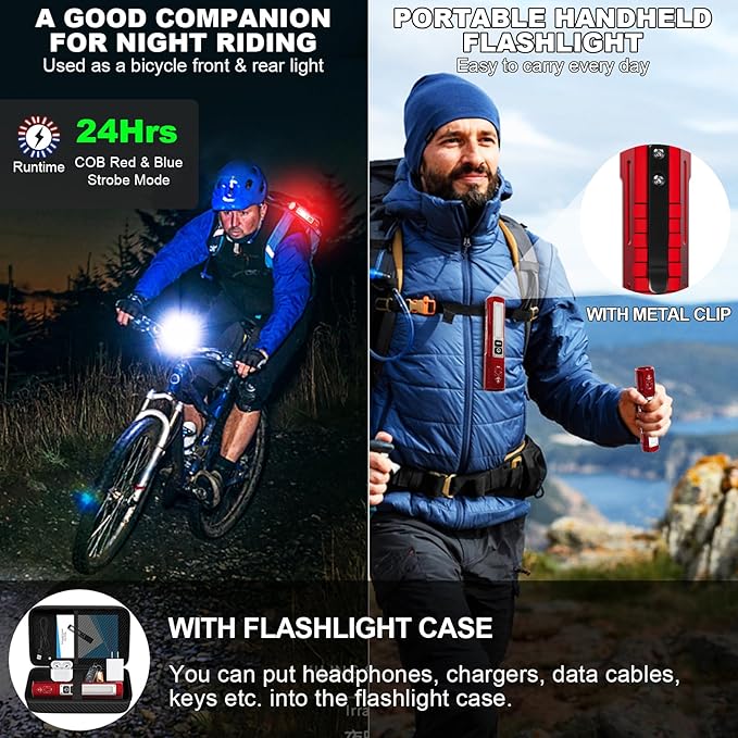 Banral Rechargeable Flashlights High Lumens - Super Bright Small Pocket Magnetic Flashlight, 8 Modes LED Tactical Flash Light, Dual Button Powerful Flashlight for Camping (2, Red)