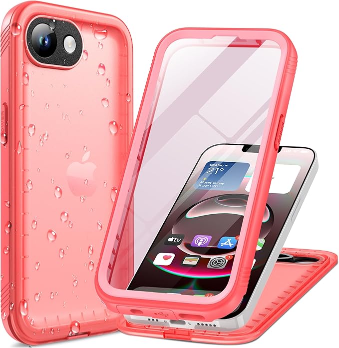 Cozycase Girls Womens Ladies Case for iPhone 16e/iPhone 17e Waterproof Impact Smash Dust Shock Proof Indestructible 16/17 e Around Enclosed Underwater Swimming Case with Lanyard Strap Frosted Pink