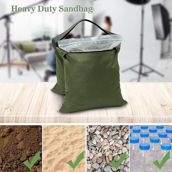 Aimosen 4 Packs Sandbags Military Green Weight Bags for Light Stand, Heavy Duty Saddlebags for Photography Backdrop Stand, Photo Video Tripod, Pop up Tent, Umbrella Base, Fishing Chair, Picnic Table