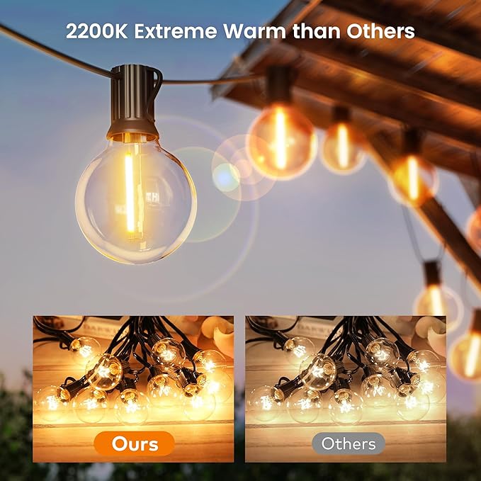 OHLUX Outdoor String Lights, 150FT Patio Lights with 70+2 Dimmable Plastic LED G40 Bulbs, 2200K Waterproof Connectable Hanging String for Backyard Cafe Porch Deck E12 Base