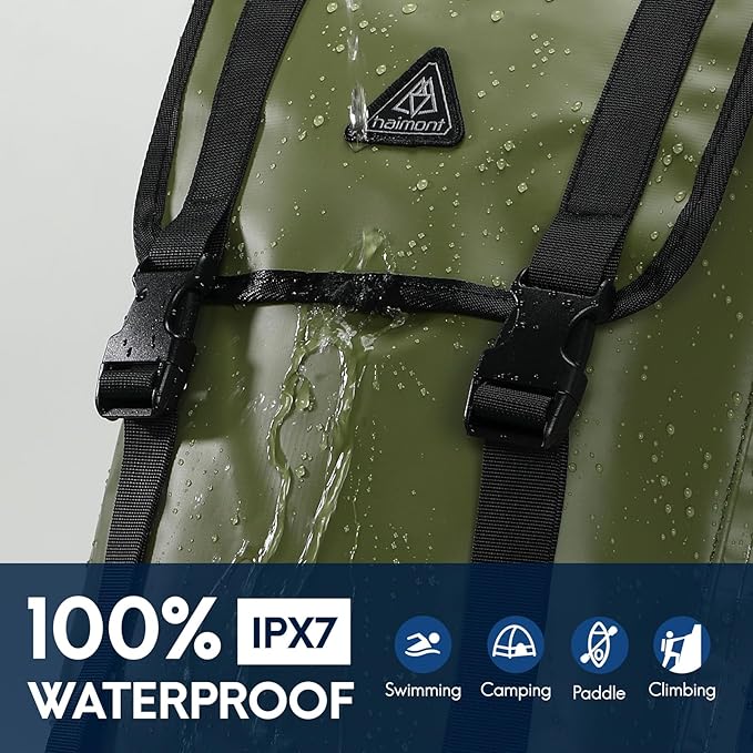 Haimont Waterproof Dry Backpack IPX7 Roll-top Dry Large Marine Dry Bag for Men Kayaking Rafting, 100L, Army Green/Black