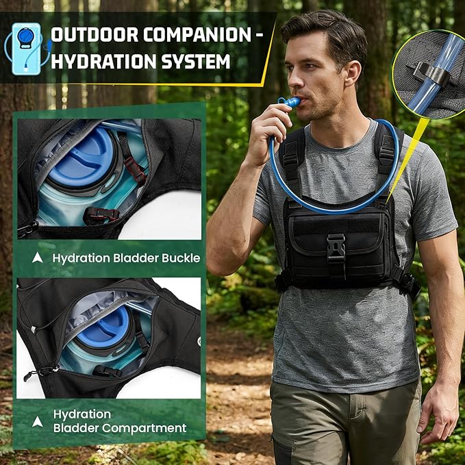 RAINSMORE Hydration Vest with 2L Water Bladder Lightweight Reflective Chest Pack for Cycling Hiking Adjustable Shoulder Strap for Men Women