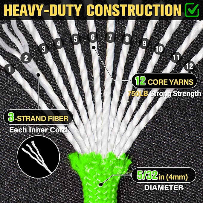 Paracord Rope 750 lb - 200ft 5/32" Parachute Cord 4MM 12-Strand para Cord - Heavy Duty Spool String for Survival,Camping Gear, Survival Bracelet, Clothesline - Neon Green
