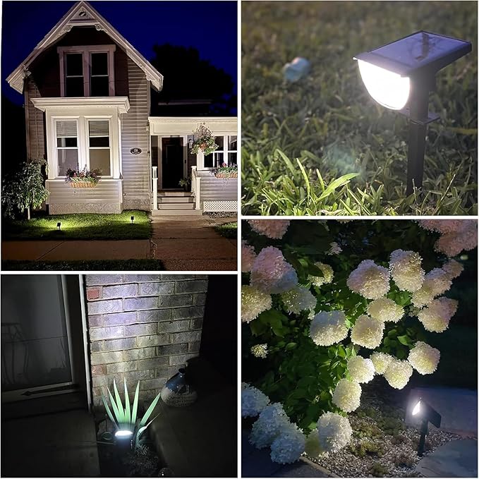 GKGG Solar Lights Outdoor Waterproof IP65, Solar Powered 76 LED 3 Lighting Modes Solar Spot Lights Outdoor for Yard Garden Landscape Pathway (White, 6 Pack)
