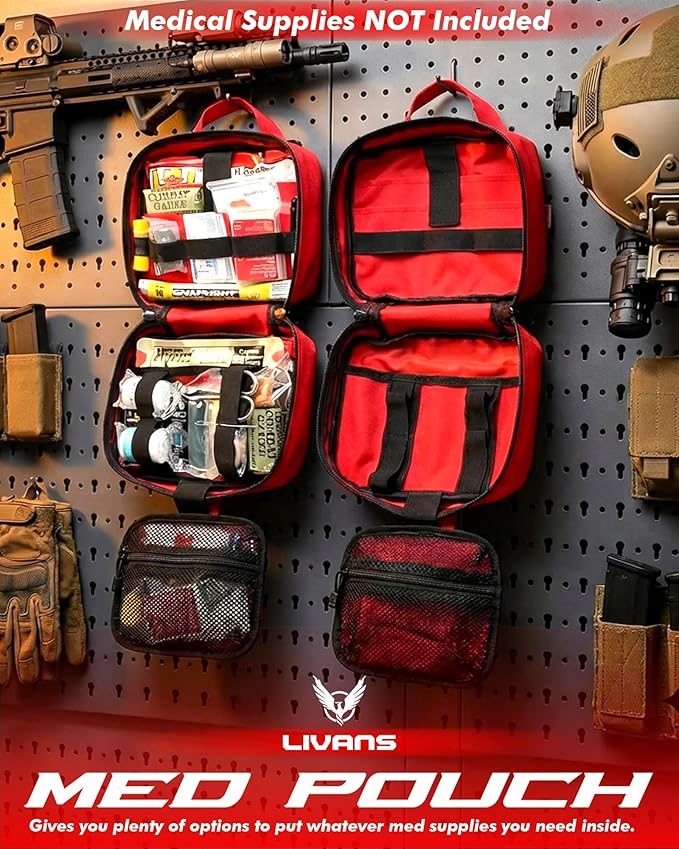 LIVANS Tactical Molle Medical Pouch - Upgraded Size, Large Capacity IFAK Pouch with Detachable Quick Release and Headrest Mount, Includes Flag and Cross Patch