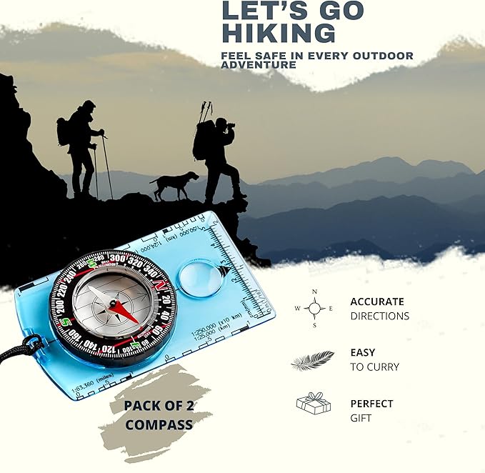 Trekker's Compass Crew Orienteering Compass, Pack of 2, Magnetic Navigation Set for Hiking, Camping, Backpacking, Scout Activities