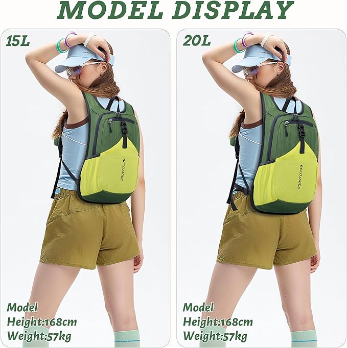 BECOJADDE 15L Small Hiking Backpack for Men Women Foldable Packable Back Pack Ultralight Hiking Daypack for Travel Camping Outdoor, Olive Green Yellow
