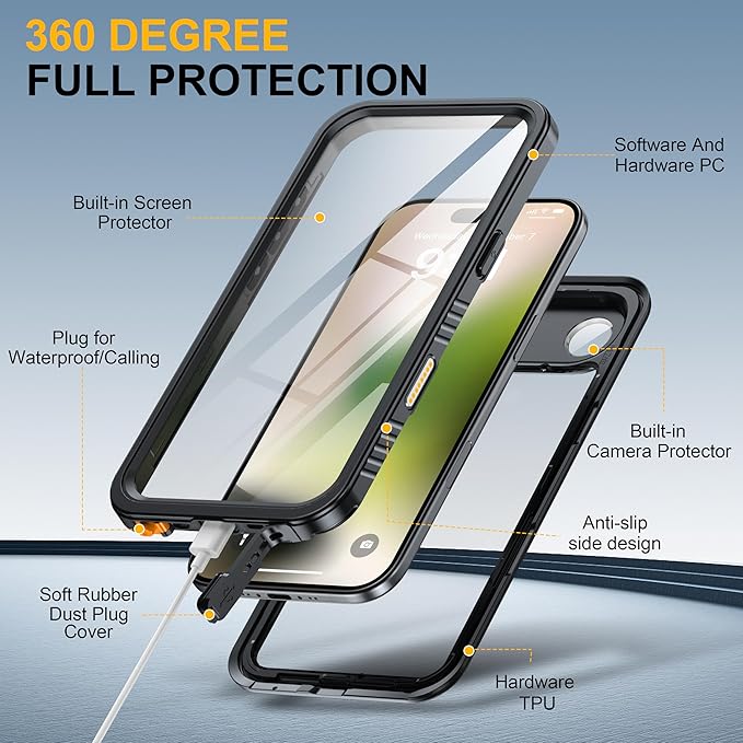 ANTSHARE for iPhone Air Case, IP68 Waterproof Shockproof Case, [Built-in Screen Protector] - 12 FT Military Dropproof - Full Body Heavy Duty Rugged Phone Cover 6.5 inches - Black/Clear