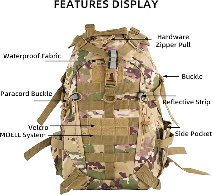 aiGear Tactical Backpack for Men, 25L Military Backpack, 3-Day Bug Out Bag for Camping Hiking Hunting with Molle System Army Daypack (25L Camo)