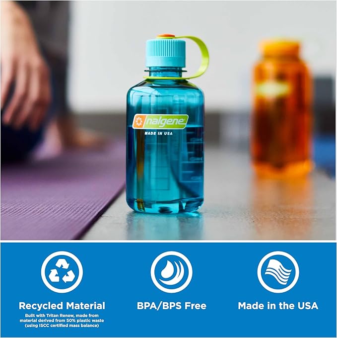 Nalgene 16 oz Narrow Mouth Water Bottle | BPA-Free, Durable & Leak Proof, Lightweight Travel Bottle, Fits In Cupholders, Cerulean