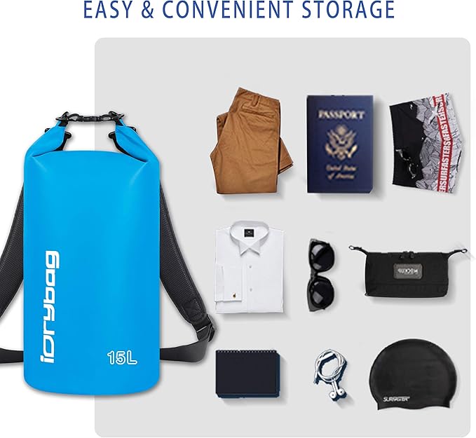 IDRYBAG Dry Bag for Kayaking Waterproof 2L/5L/10L/15L/20L, Small Dry Sack Waterproof Bag for Boating