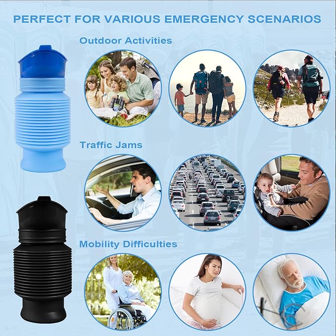 Pee Bottles for Men, Portable Urinal for Men, Collapsible Urine Bottle 750ML, Car Urinals for Men and Women, Emergency Urinal Shrinkable Pocket Toilet for Travel, Camping, Traffic Jam, Road Trips