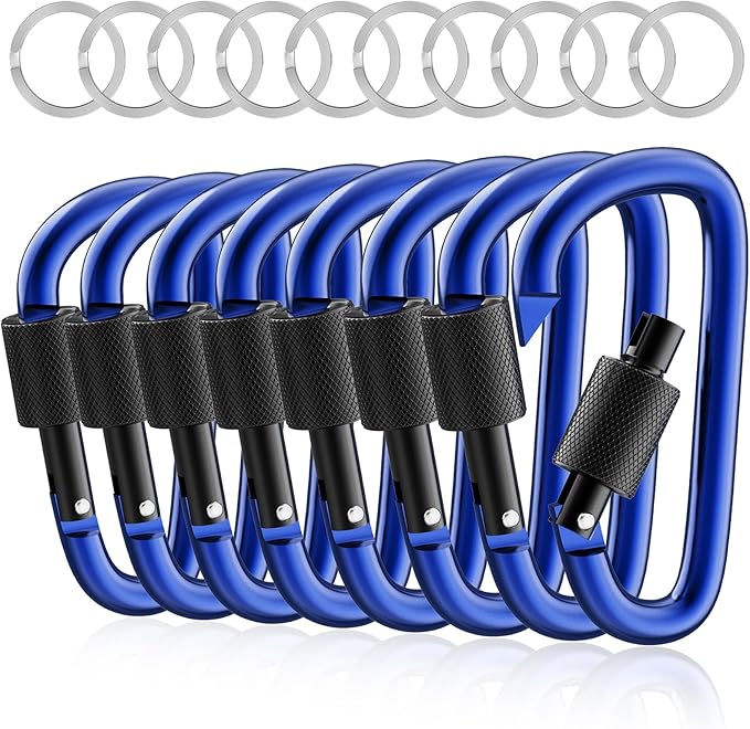 sprookber 3" Locking Carabiners | Keychain Carbineers D Ring Key Clip Spring Snap Hook for Multi-Usage | Set of 8