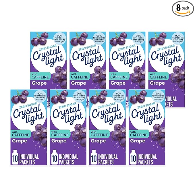 Crystal Light On The Go Energy Grape - Caffeine Energy Releasing, 10-Packet Boxes (Pack of 8)