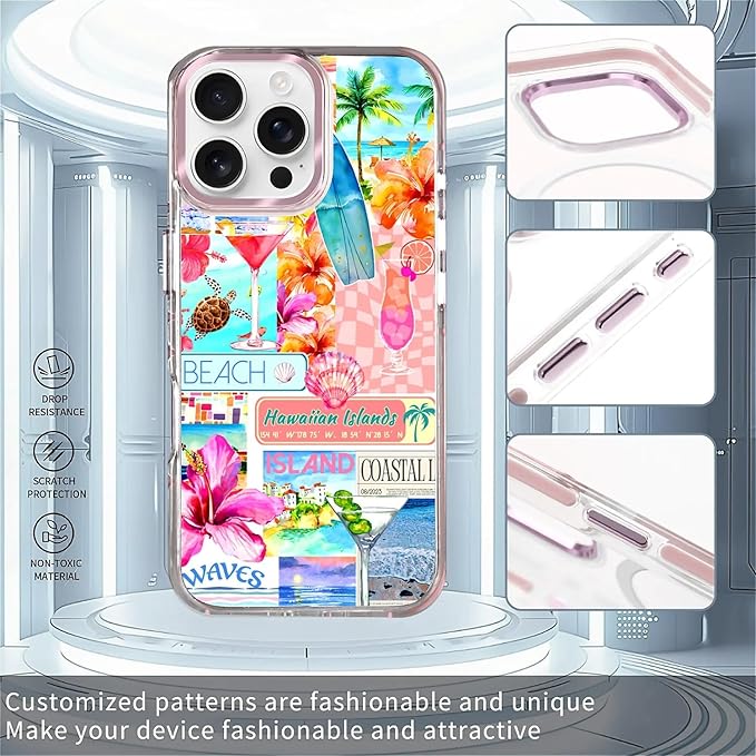 Case for iPhone 16 Pro,[Compatible with MagSafe],Coastal Beach Cover Coquette Collage Phone Case Design，for Women Girls Magnetic Clear Cover - Slim, Sleek, & Shockproof Protection