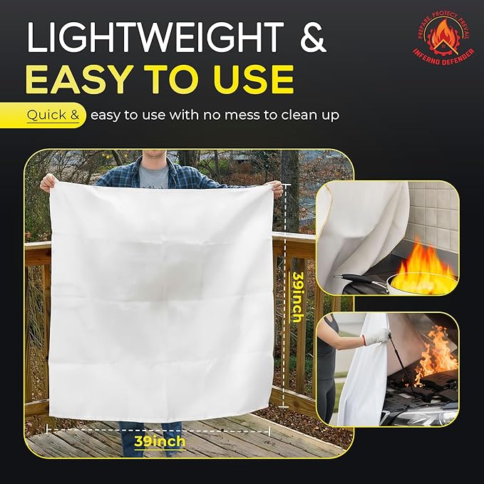 Emergency Fire Blanket For Home And Kitchen, Safe Touch Silicone Coated, 1 Pack Fiberglass Fire Blanket for Home, Fire Suppression for Kitchen, Fire Extinguisher For Kitchen BBQ Camping 39” x 39”