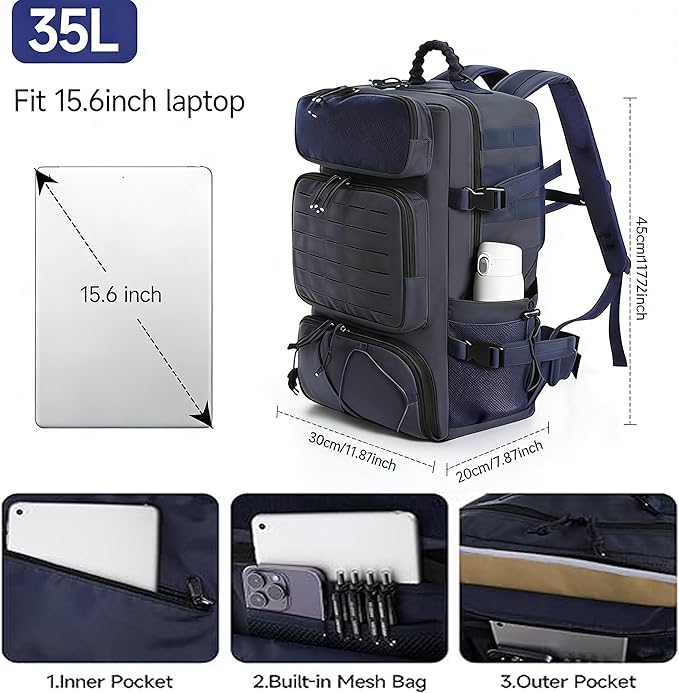 Tactical Backpack for Men, Military Backpack with Shoe Compartment, Travel Hiking Hunting Gear Bag with Molle System, Blue
