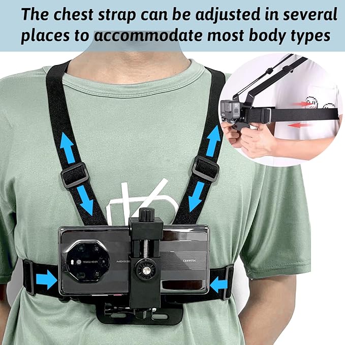 Mobile Phone Chest Strap-Headband First-Person Perspective Shooting Ideal for Outdoor Activities and Vlogging Suitable Fits Phones 2.36-3.93 inches Gopro Hero Full Series