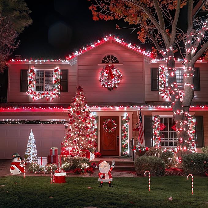 JMEXSUSS 2 Pack Solar String Lights Outdoor Waterproof, Total 400 LED 151FT Solar Christmas Lights Outdoor, 8 Modes Christmas Light for Outside Patio Yard Tree Decorations, Red and White
