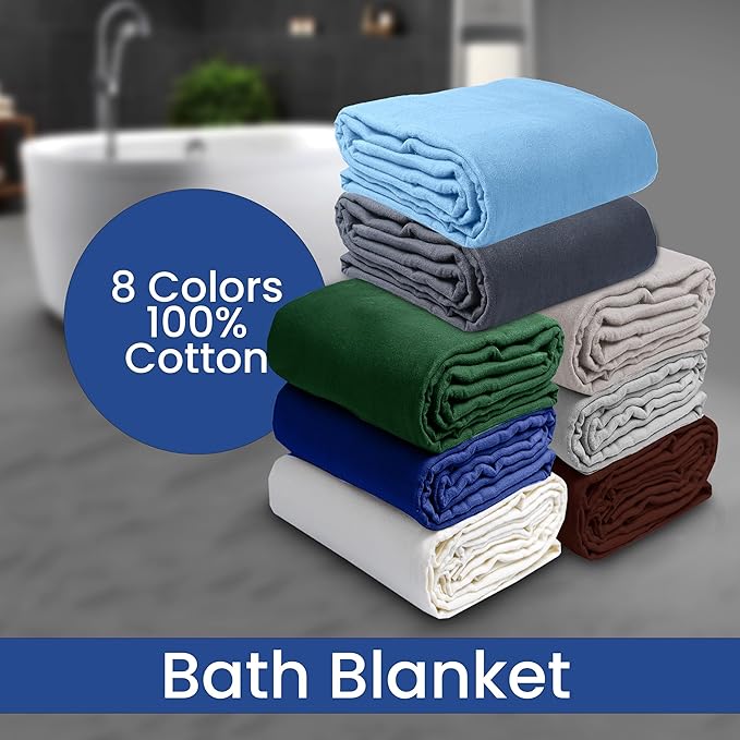 Linteum Textile 100% Cotton Hospital Patient Bath Blanket, Bed Bath Sheet, Twin Blanket Lightweight Sheet Blankets 70x90 in, 1.75 lb. Blue - 2 Pack
