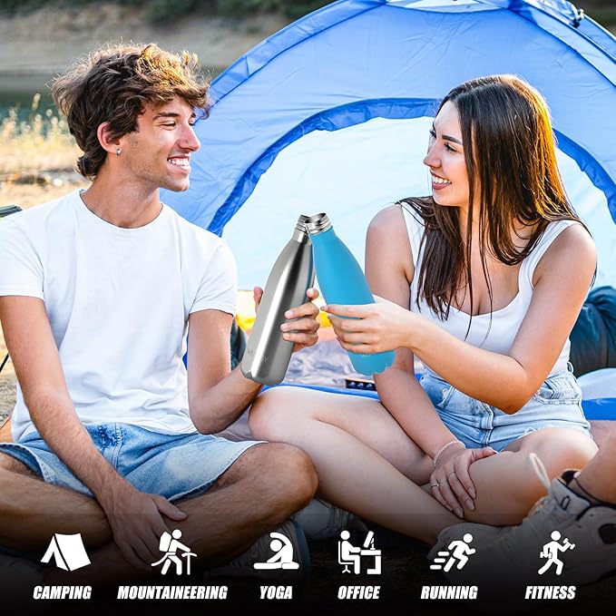 WATERSY Stainless Steel water bottles,17oz/500ml Insulated Water Bottles,Blue metal water bottle Keeps Drink Cold and Hot,BPA Free kids water bottles for School,Gym,Travel,Sports