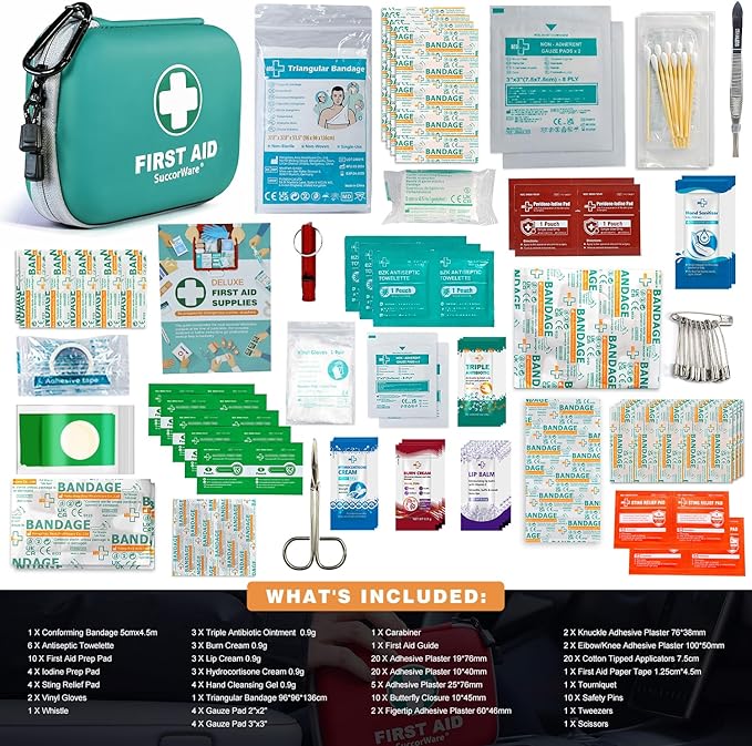 SuccorWare 150 Pieces Mini First Aid Kit - Small Medical Kit with Hard Shell - Emergency First Aid Kit for Car, Travel, Home, Outdoor, Office, Camping, Hiking (Green)