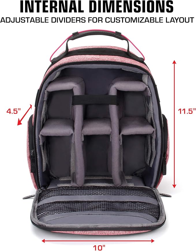 USA Gear Audio Equipment Backpack Fits Audio-Technica System 10, Shure BLX4 Microphone System, Sennheiser EW-DP & more Wireless Mic System - Wireless Microphone Bag Backpack for Recording Mics (Red)