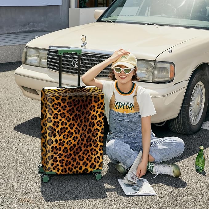 ANNA QUEEN Vintage Leopard Pattern Travel Luggage Cover -Stretchable Airplane Suitcase Protector Sleeve,Universal Washable Fit for 28-30 Inch Checked Baggage,Water Resistant Durable Luggage Protector