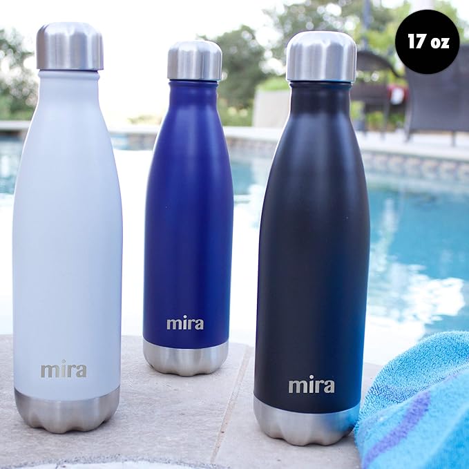 MIRA 17 oz Insulated Water Bottle - Stainless Steel Cola Shape Thermo - Double Wall Hot & Cold Flask (24Hr Cold/12Hr Hot) - Matte Black