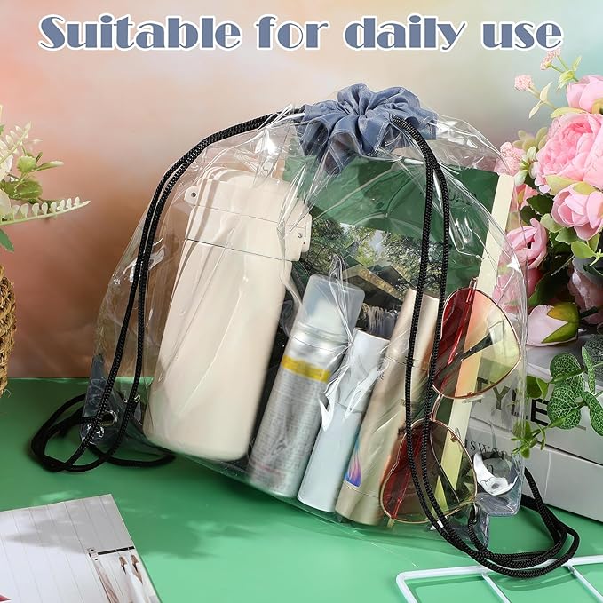 Shappy 30 Pcs Clear Drawstring Backpack, Plastic Waterproof Transparent Stadium Bags String Bag for Gym Travel (Gray)