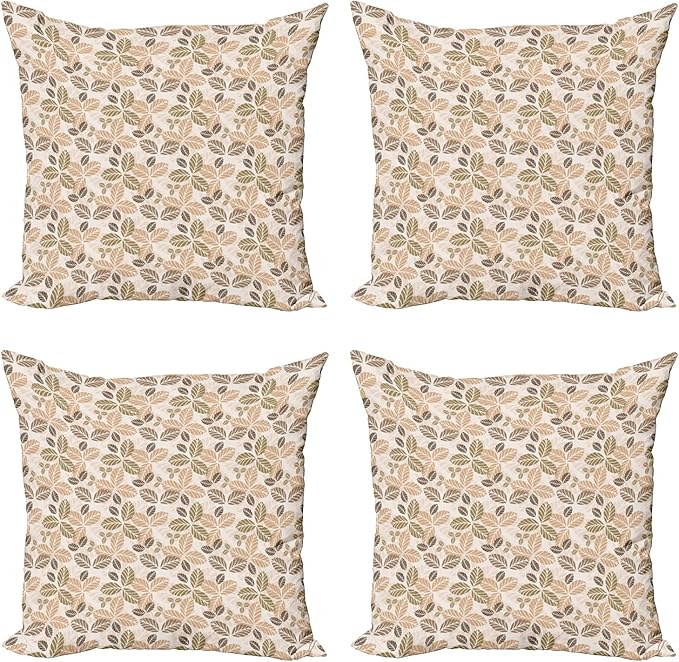 Ambesonne Leaf Decorative Throw Pillow Case Pack of 4, Floral Abstract Pattern Leaf Silhouettes in Retro Colors Gardening Plants, Cushion Cover for Couch Living Room Car, 20", Army Green Tan Brown