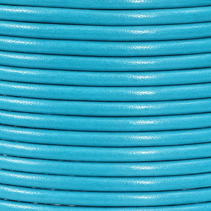 Mandala Crafts Round Genuine Turquoise Leather Cord for Jewelry Making – 2mm Cowhide Leather Rope String Lace for Kumihimo – 20 Yards Cowhide Craft Cording Spool
