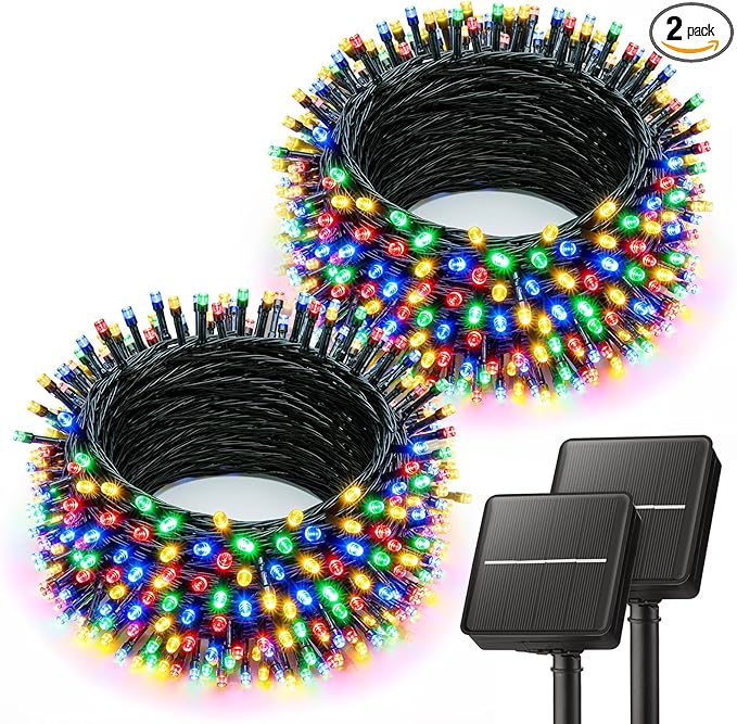 Brightown Solar String Lights Outdoor, 2 Pack Total 80FT 200 LED Solar Powered String Lights Waterproof with 8 Modes, Auto On/Off, Patio Lights for Outside Tree Garden Balcony Party Decor (Multicolor)