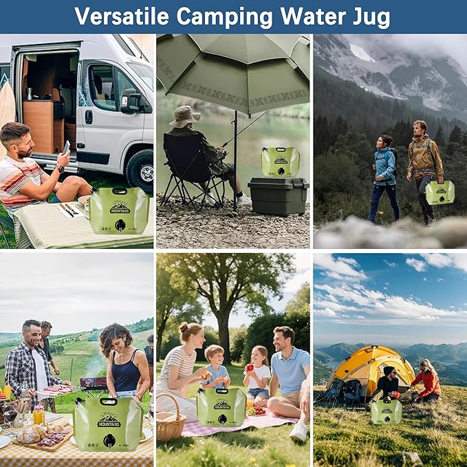 Water Jug Camping 2.1 Gallon Collapsible with Spigot, BPA Free Portable Water Pouch Foldable Water Bags for Outdoor Hiking, Travel and Emergency & Water Storage Containers (Green-1Pcs)