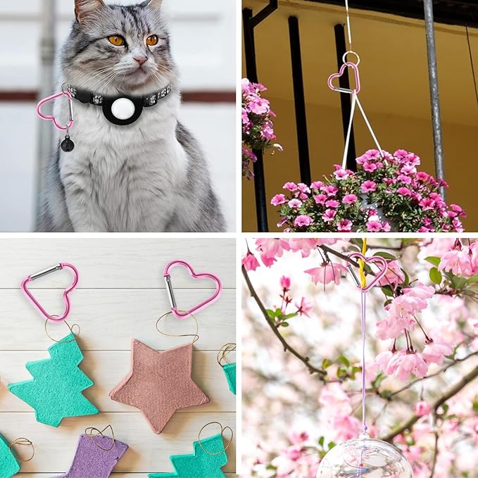 Ouligay 10pcs Cute Heart Shaped Carabiner Star Carabiner Heart Shaped Backpack Clips Key Ring Clip Heart Keychain Clip for Dog Leash Water Bottle Holder Snap Clips Keys