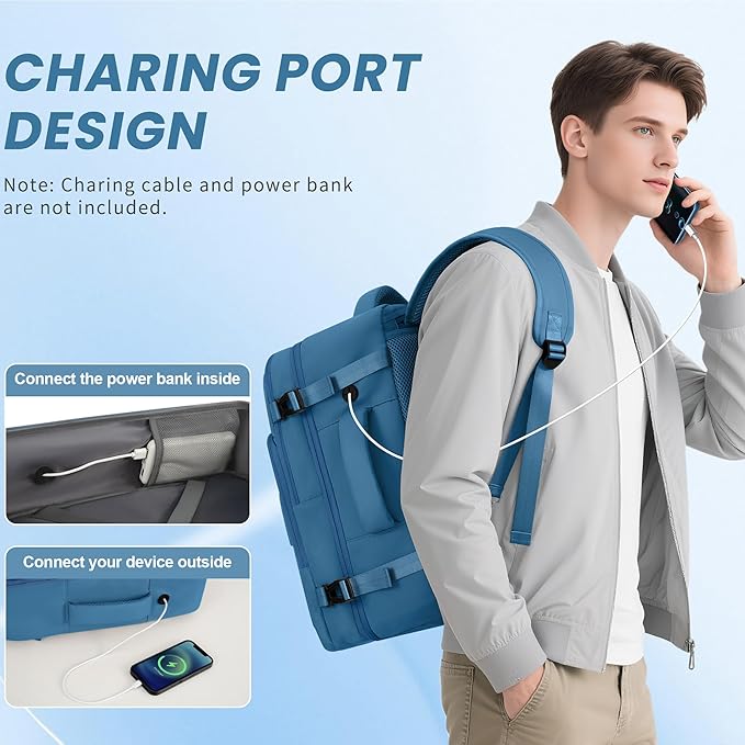 Sinaliy Travel Backpack, Carry on Flight Approved Backpack with Multi-Pockets, TSA Waterproof 17.3inch Laptop Backpack, Personal Item Travel Bag for Men Women, Deep Blue