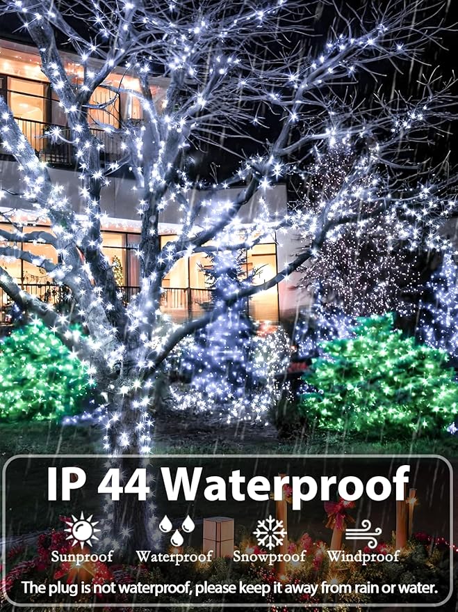 Upgraded 165FT 500 LED Christmas Outdoor Decoration Lights & Indoor, Memory Function & Timer & 8 Modes, Green Wire Waterproof String Lights for Christmas Tree Holiday Party Garden Decor (Cool White)