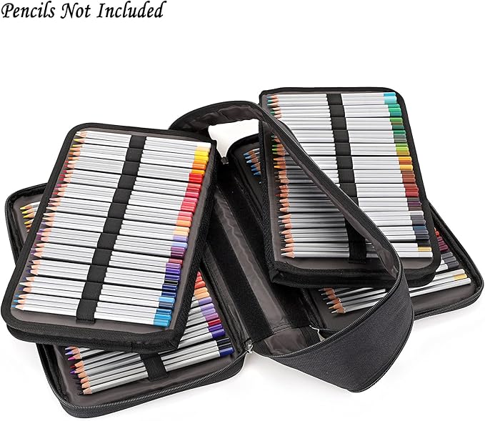 BTSKY Colored Pencil Case 360 Slots Pencil Bag Organizer High Capacity Holder with Double Zippers Multilayer Compatible with Crayola Colored Pencils Watercolor Pens & Gel Pens Black