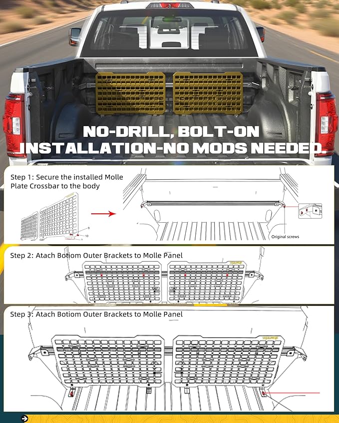 Trumgeta Front Bed MOLLE Panel Fit for 5.5 Feet Ford F150 2015-2026 Truck Storage Organizer System