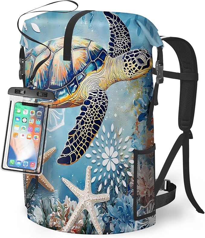 Waterproof Dry Bag Heavy Duty Marine Dry Bags for Kayaking Hiking Sea Turtle Nautical Starfish Backpack Roll-Top Closure Bag - Backpack Waterproof Phone Case 35L/55L/85L