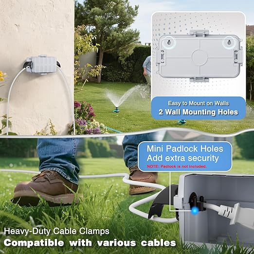 FLEMOON [2 Pack] IP55 Outdoor Electrical Box Waterproof with Detachable Awning Covers, 8.3 x 4.1 x 3.7 inch Weatherproof Extension Cord Cover, Easy Installation for Plug, String Lights, Light Gray