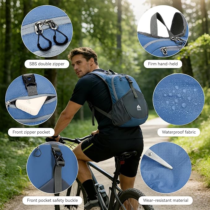 15L Small Hiking Backpack for Men Women Lightweight Packable Backpack Foldable Casual Daypack for Camping Travel Outdoor, Dark Blue