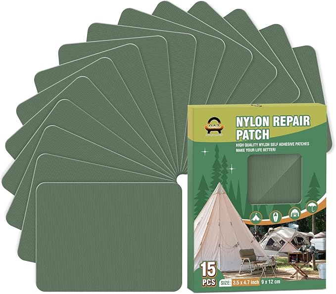 OAZ 15 Pieces 3.5 x 4.7 inch Nylon Repair Patches Nylon Fabric Patch Self-Adhesive Tent Repair Tape Waterproof Lightweight Repair Patches Repair Patch Kit for Clothing Down Jacket Bag (Green)